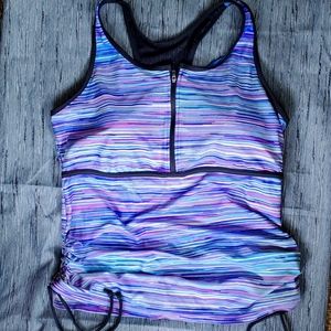 XXL Zeroxposure racerback zip front striped swim top tankini with built in bra.